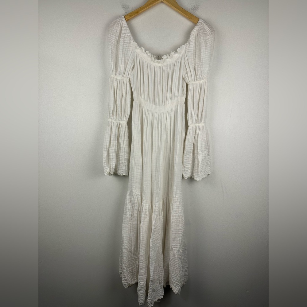 NOTHING FITS BUT Seine Maternity Gown Cotton Gauze Nursing Off Shoulder Sz S/M - Picture 9 of 12